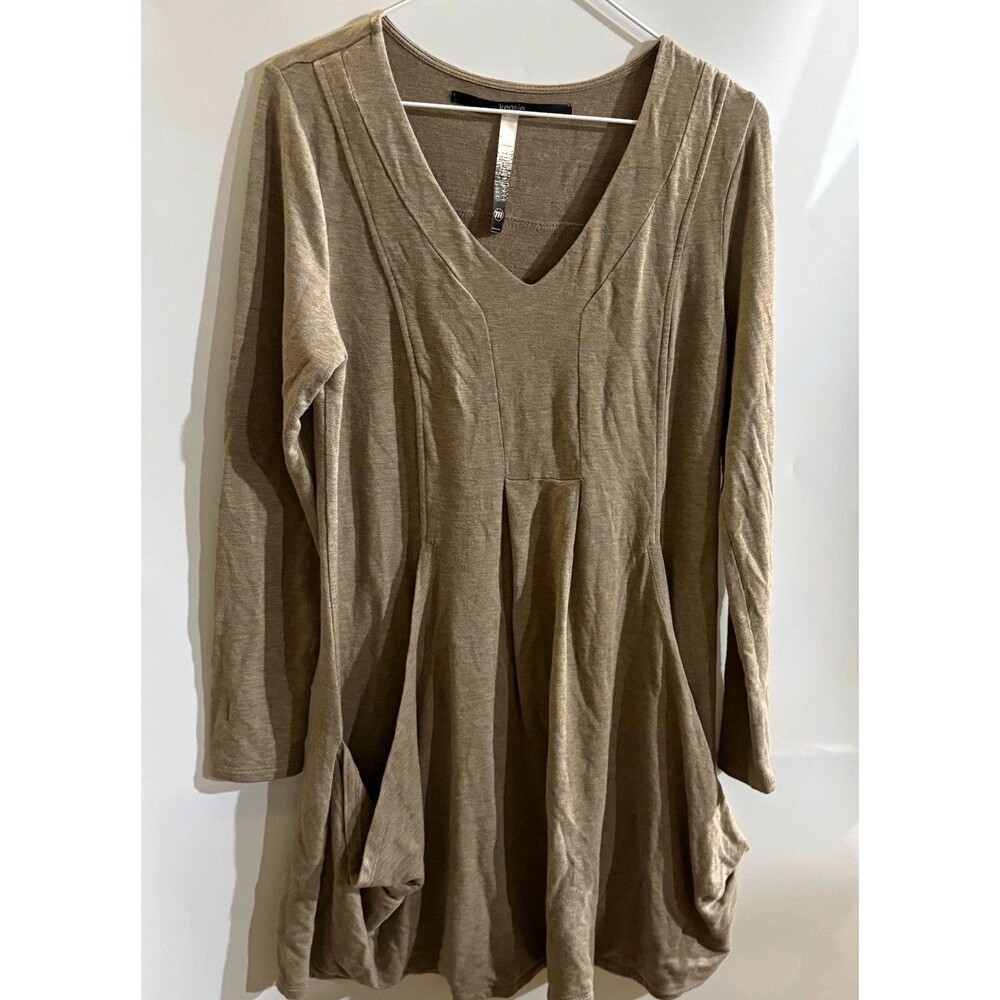 Kensie Women’s Top M Brown Solid V-Neck Long Sleeve Knit Tunic w/ Pockets